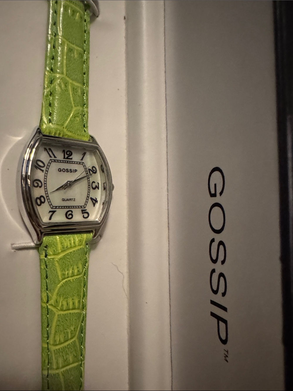 NWT Gossip Lime Green Leather-Strap Women's Watch with Silver Case